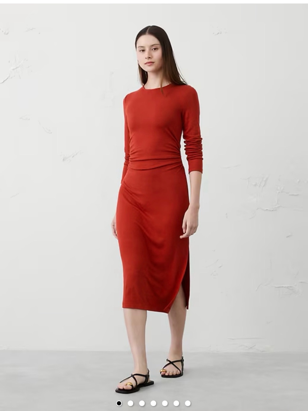 Banana Republic Red Long Sleeve Midi Dress